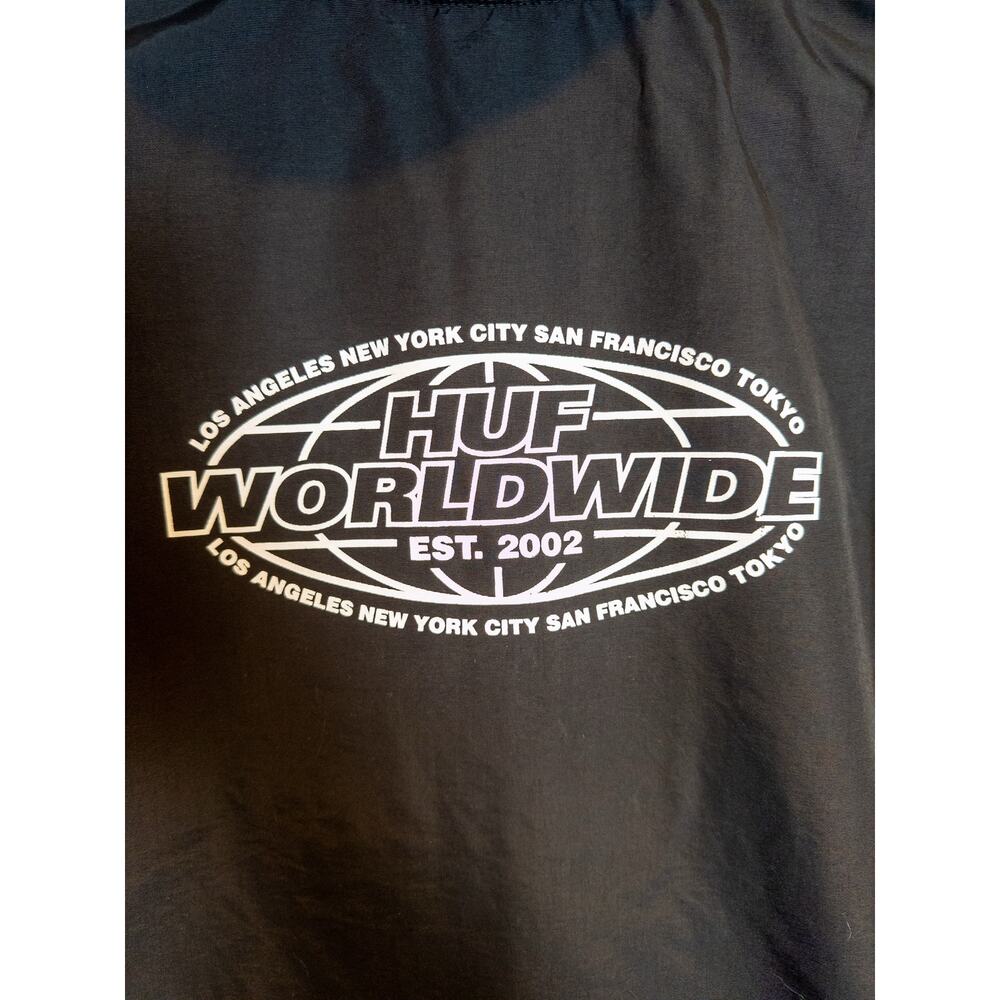 HUF Worldwide Flag Anorak Windbreaker Jacket Black Half Zip Streetwear Large - Picture 7 of 9